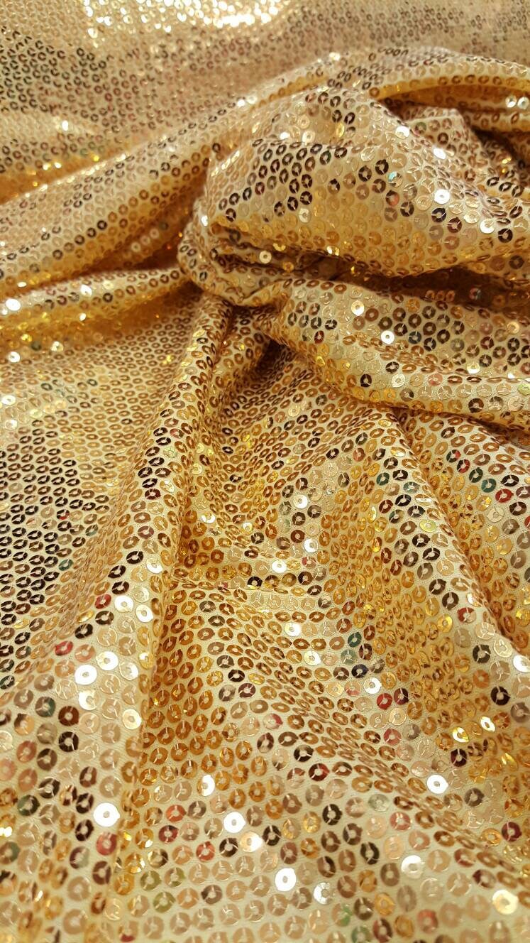 Gold Sequin 2-Way Stretch Knit Fabric