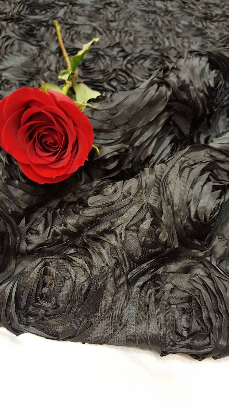 Rosette Satin Fabric Black