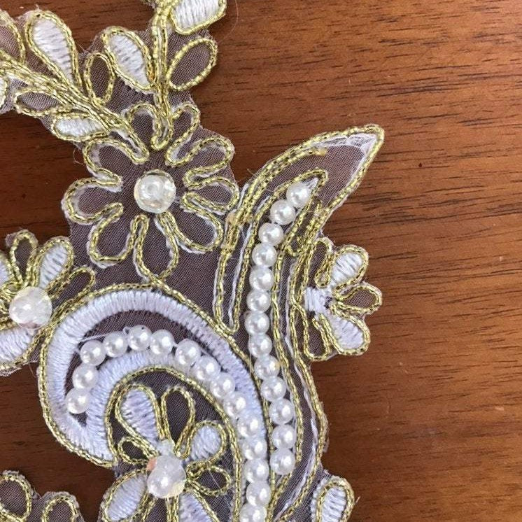 Bridal Applique White Gold Pearl Bead Pair