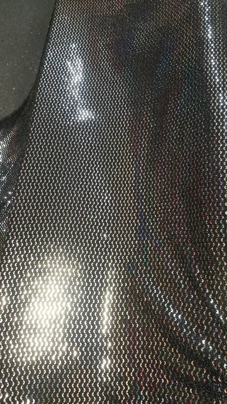 Silver Sequin Stretch Fabric on Black