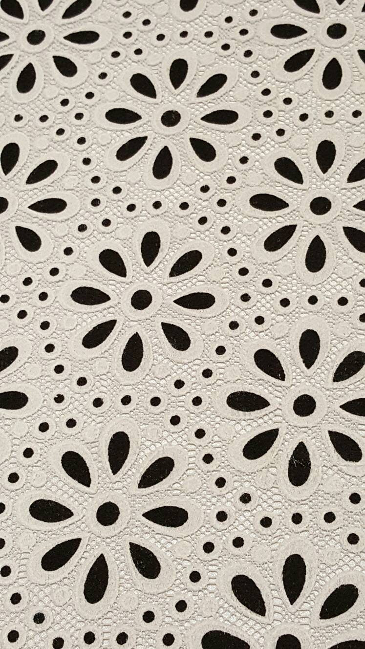 Stretch Lace Floral Embroidered White and Black