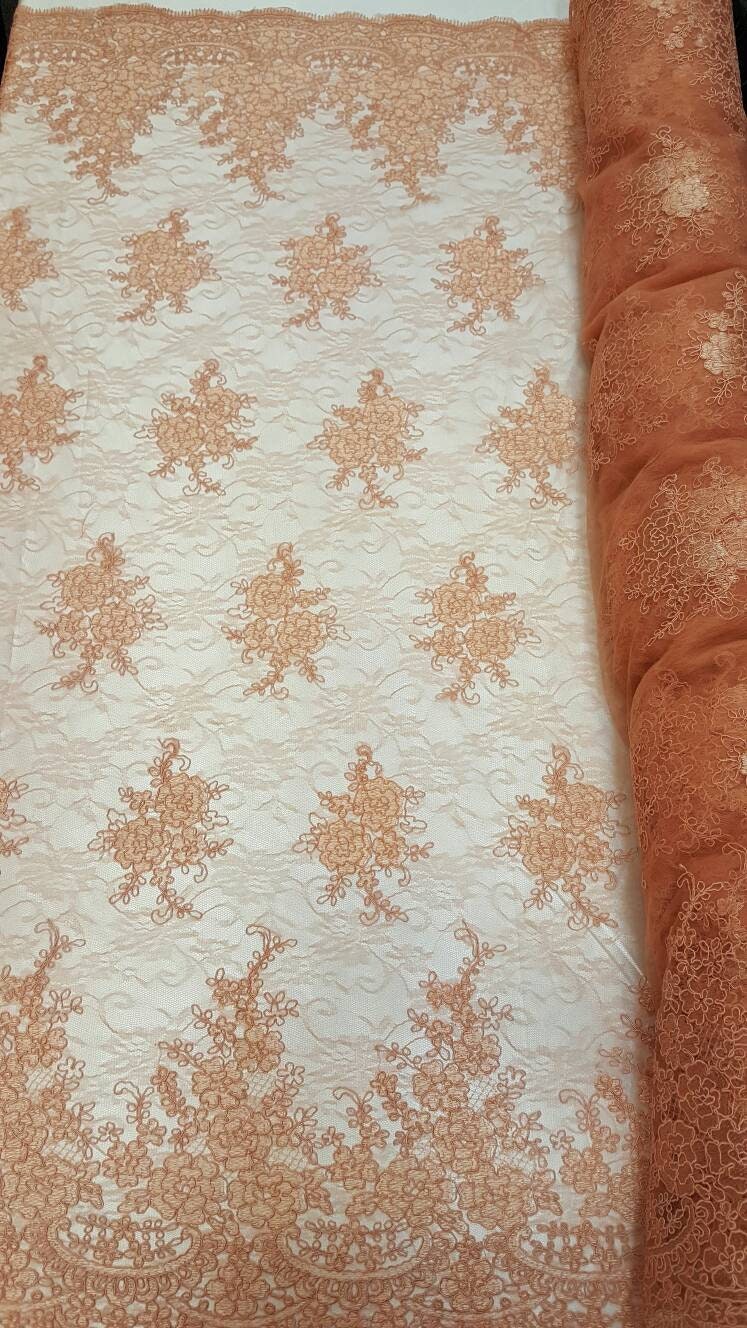 Embroidered Lace Fabric Salmon
