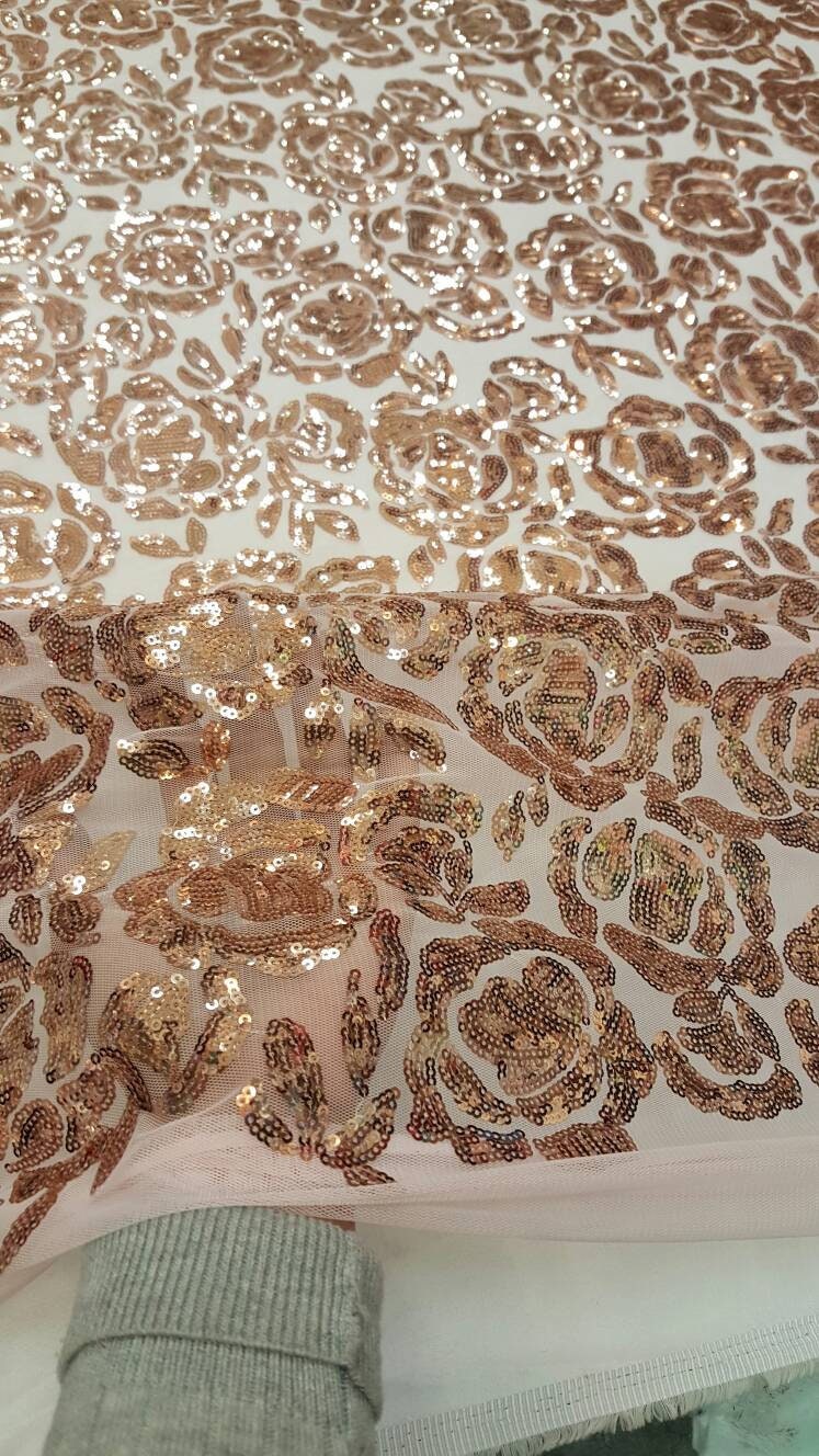 Sequin Lace Fabric on Blush Mesh