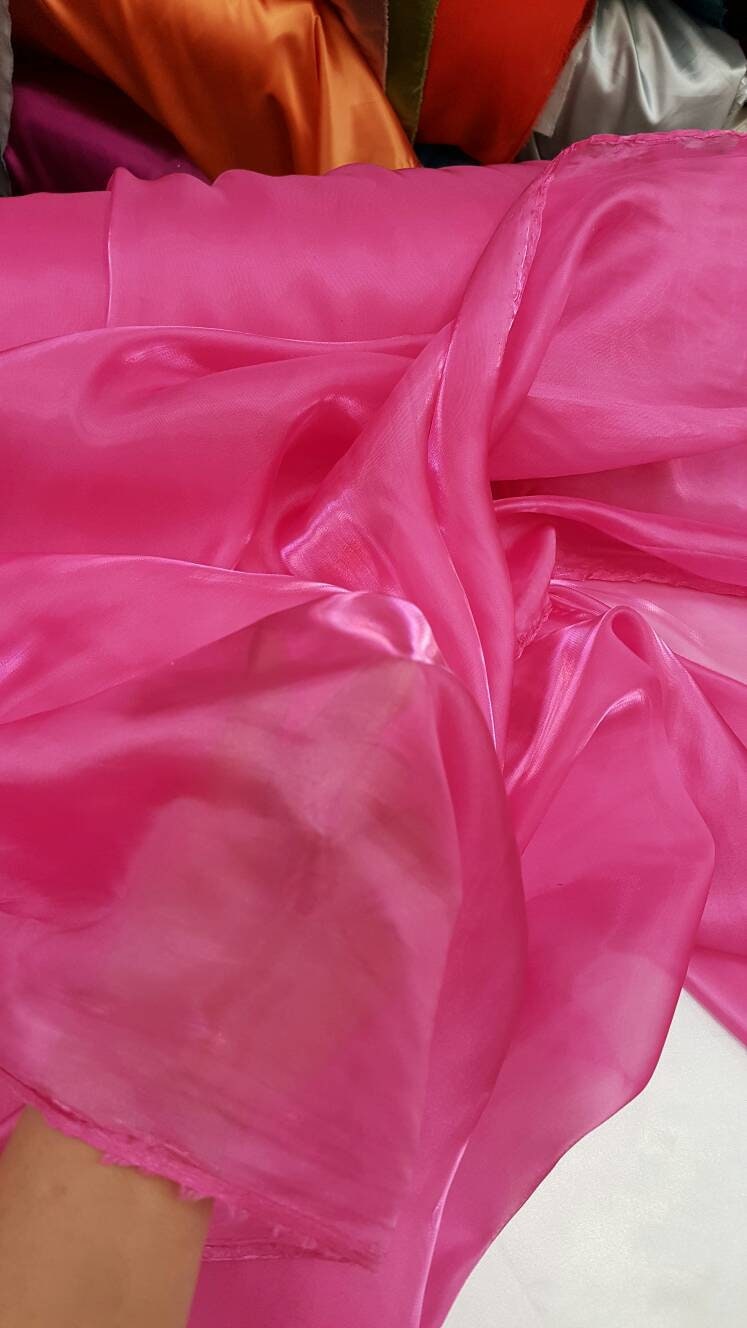 Silk Organza Iridescent Sheer Fabric Hot Pink