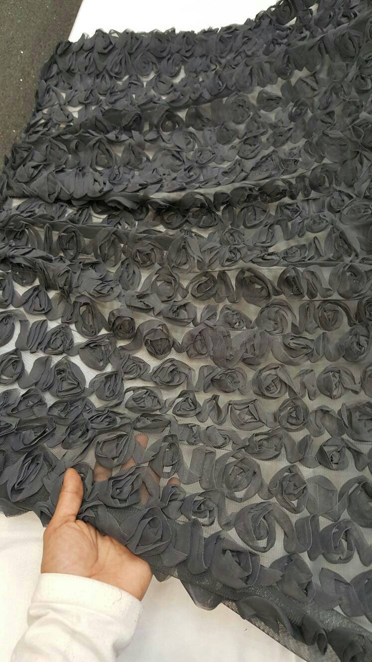 Floral Lace Chiffon Mesh Grey Fabric