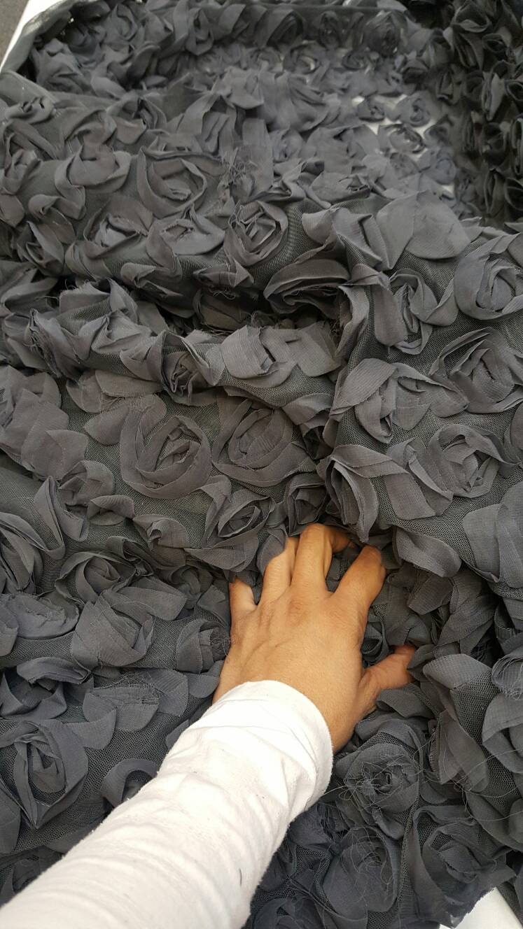 Floral Lace Chiffon Mesh Grey Fabric