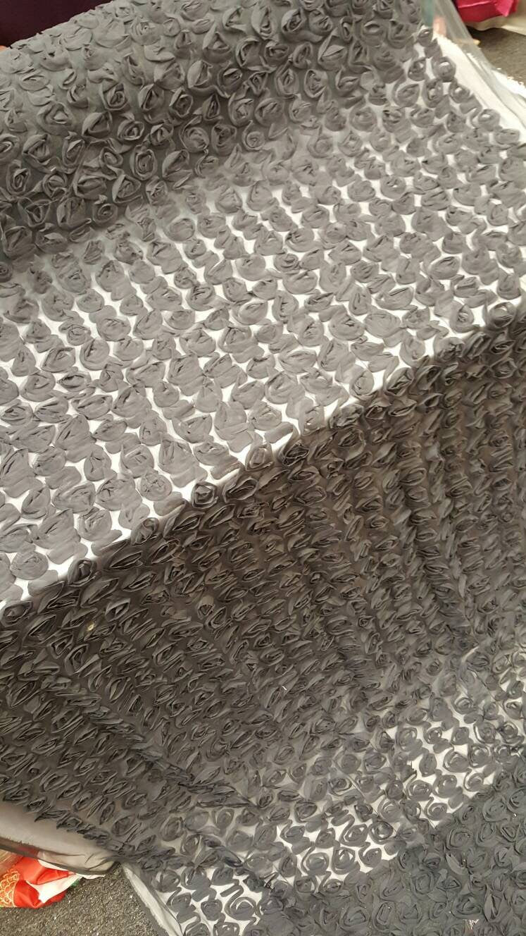 Floral Lace Chiffon Mesh Grey Fabric