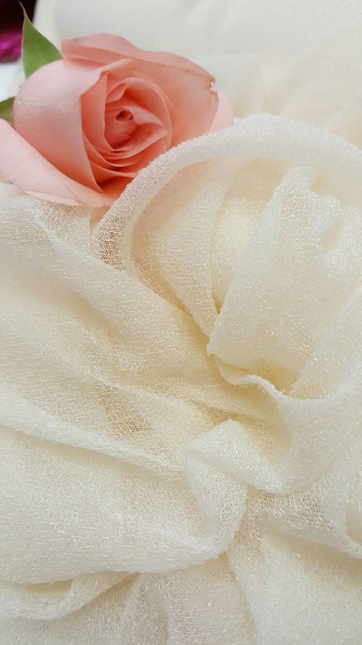 Ivory Stretch Lame Fabric