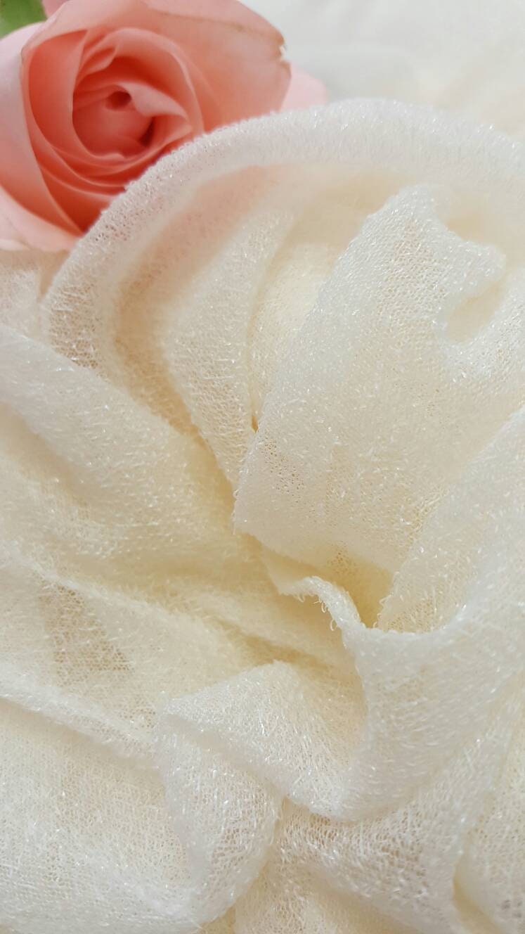 Ivory Stretch Lame Fabric