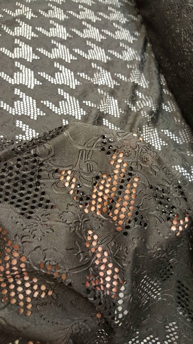 Stretch Floral Fish Net Spandex Fabric Black