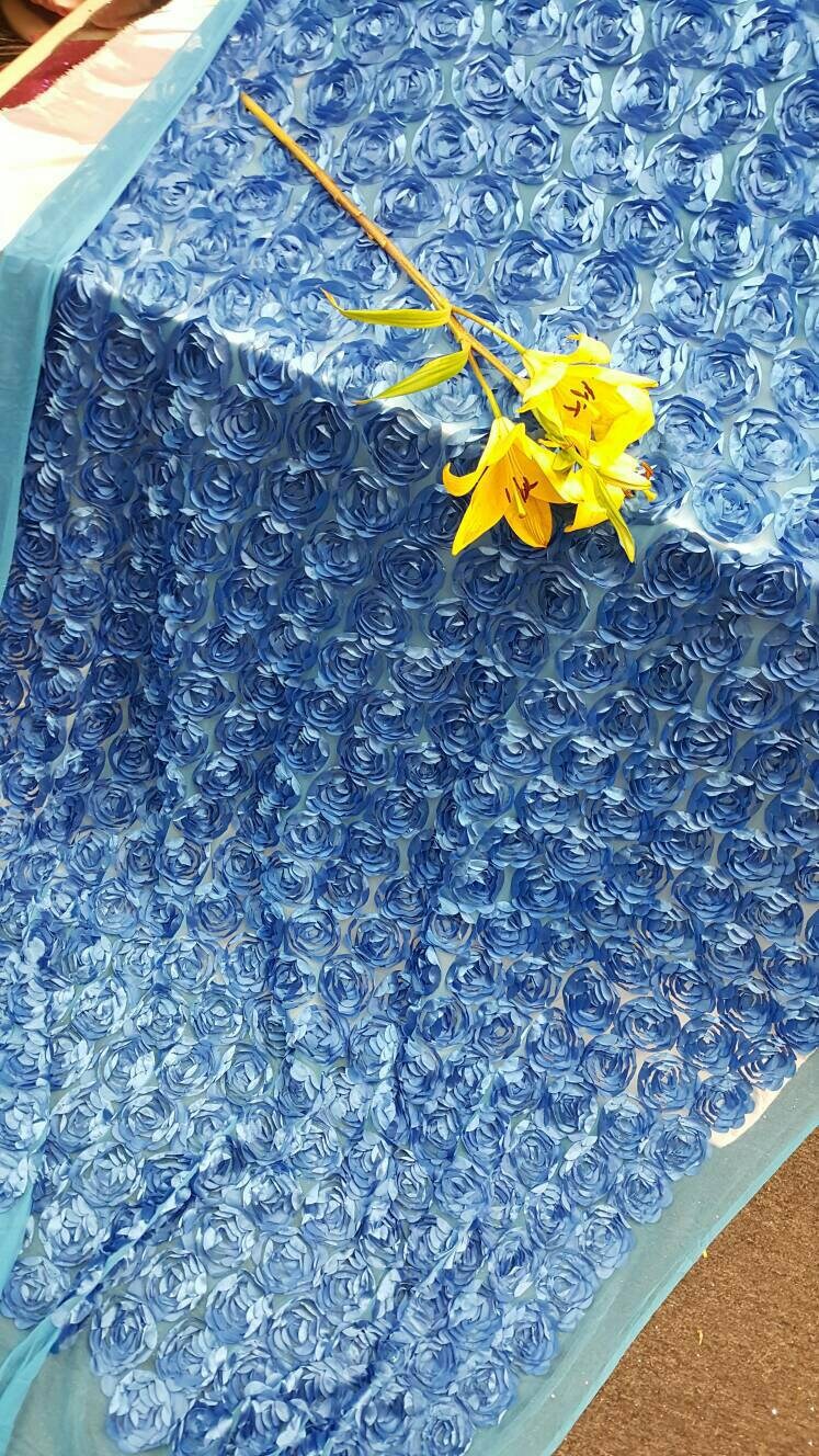 3D Lace Floral Satin on Mesh Turquoise