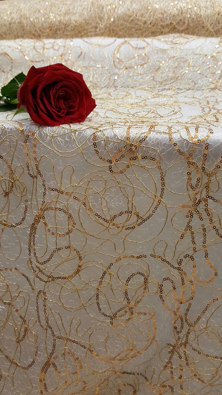 Embroidered Sequin Lace Gold Spider Web