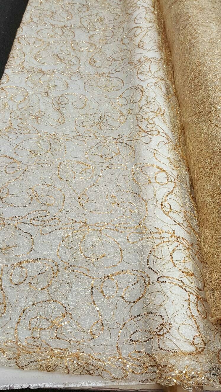 Embroidered Sequin Lace Gold Spider Web