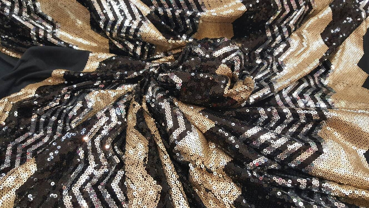 Sequin Chevron Fabric Gold Silver Black