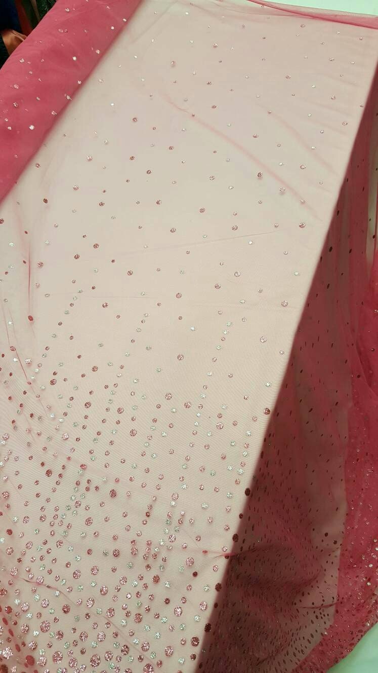 Hot Pink Stretch Mesh Glitter Fabric