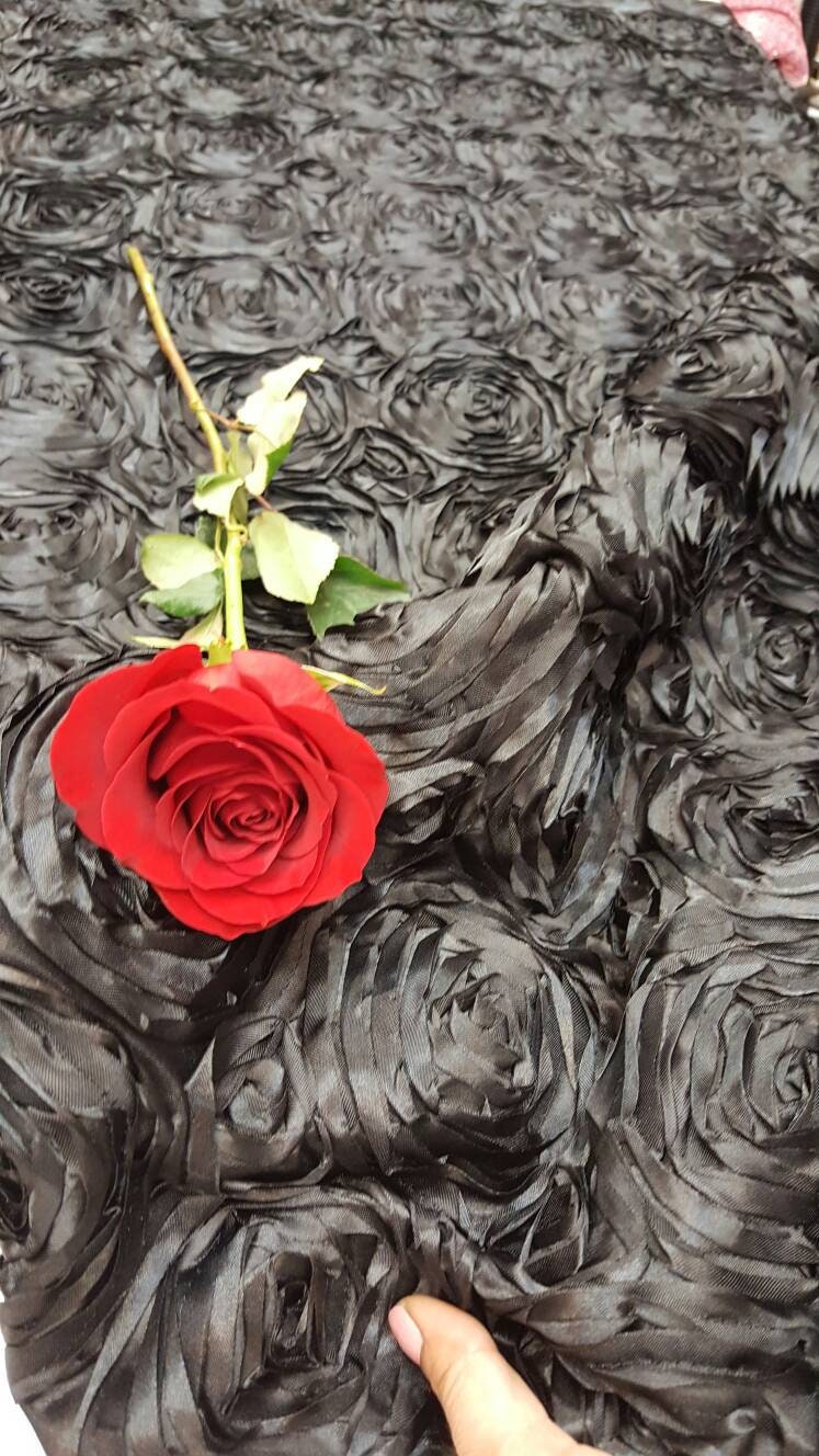 Rosette Satin Fabric Black