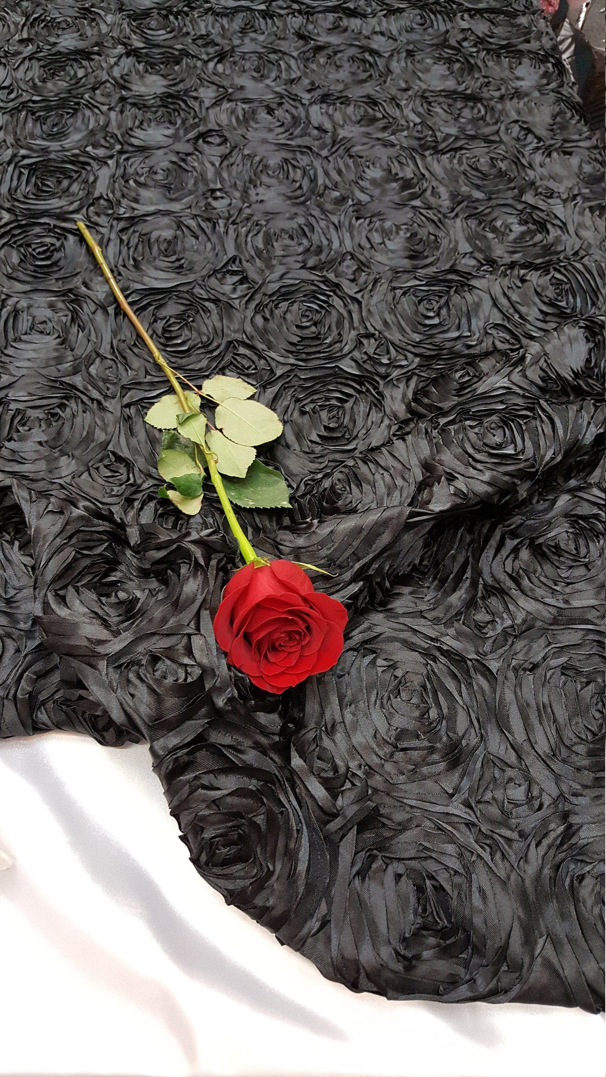 Rosette Satin Fabric Black