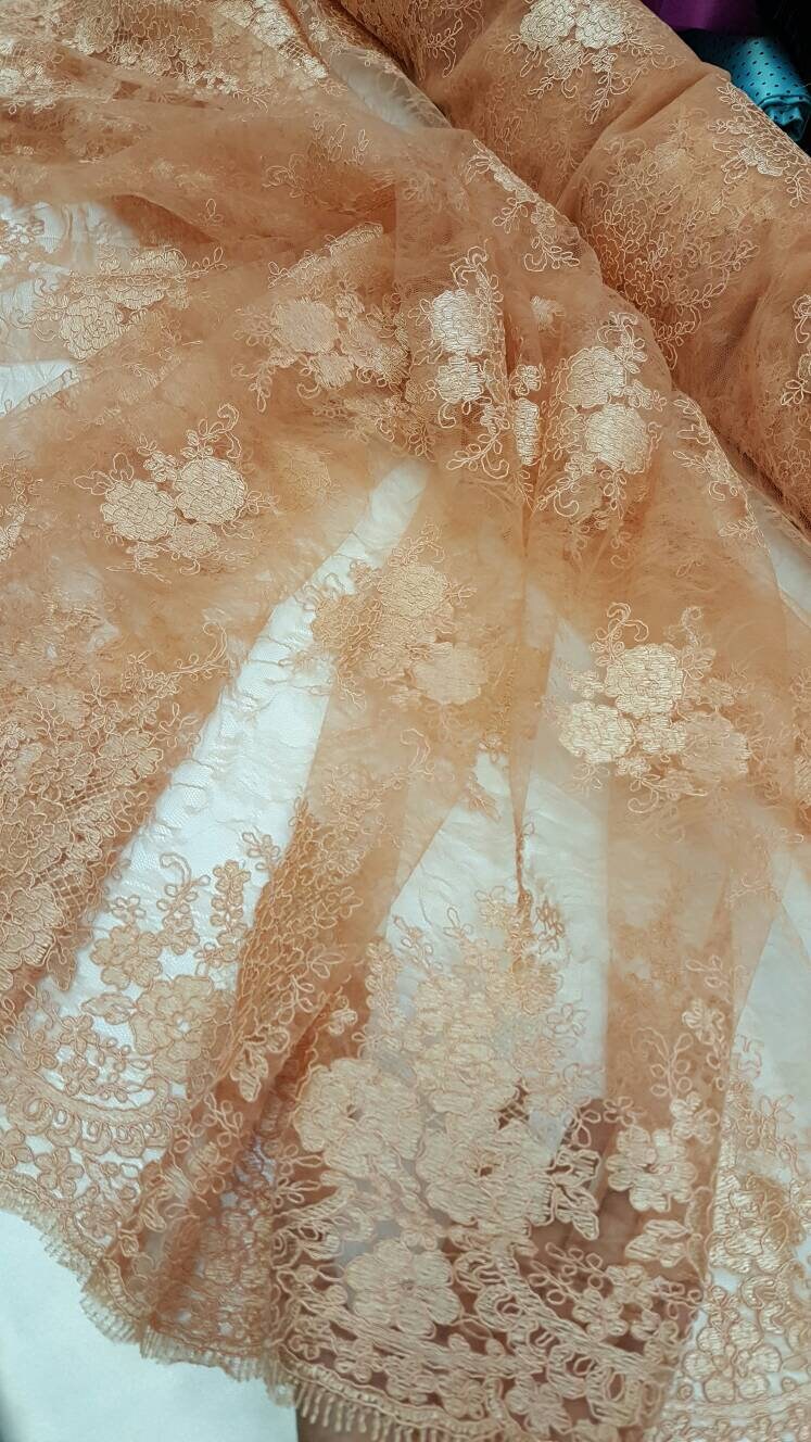 Embroidered Lace Fabric Salmon