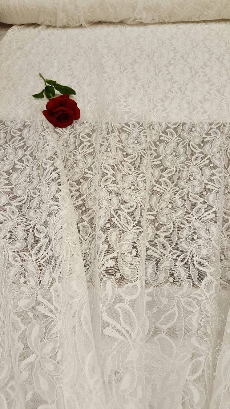 Bridal Stretch Lace White Floral Embroidered Mesh