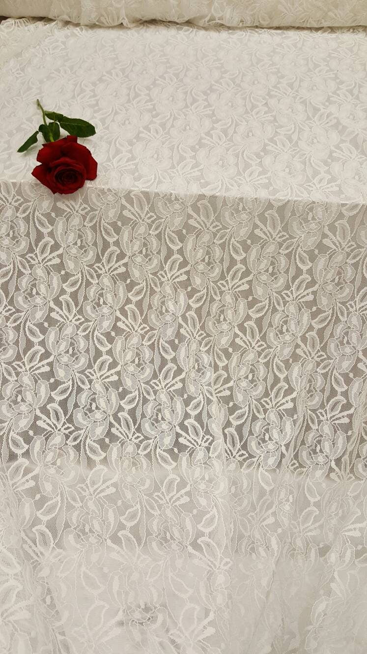 Bridal Stretch Lace White Floral Embroidered Mesh