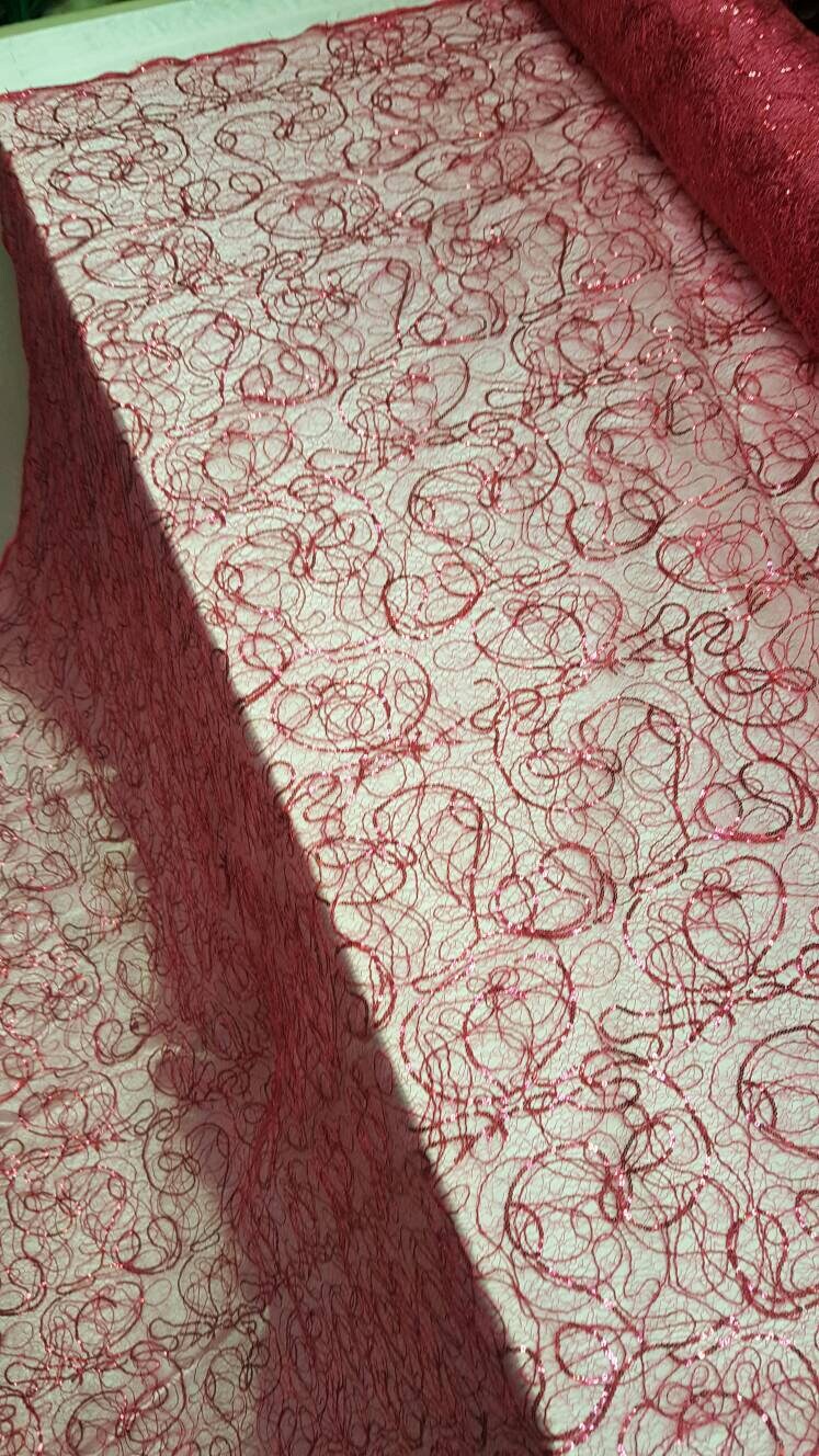 Embroidered Lace Sequin Fabric Hot Pink
