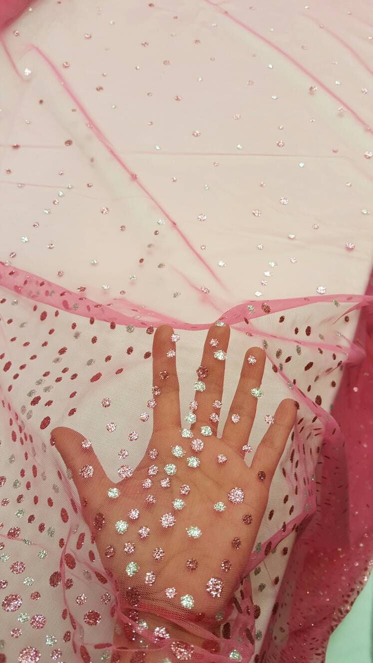 Hot Pink Stretch Mesh Glitter Fabric