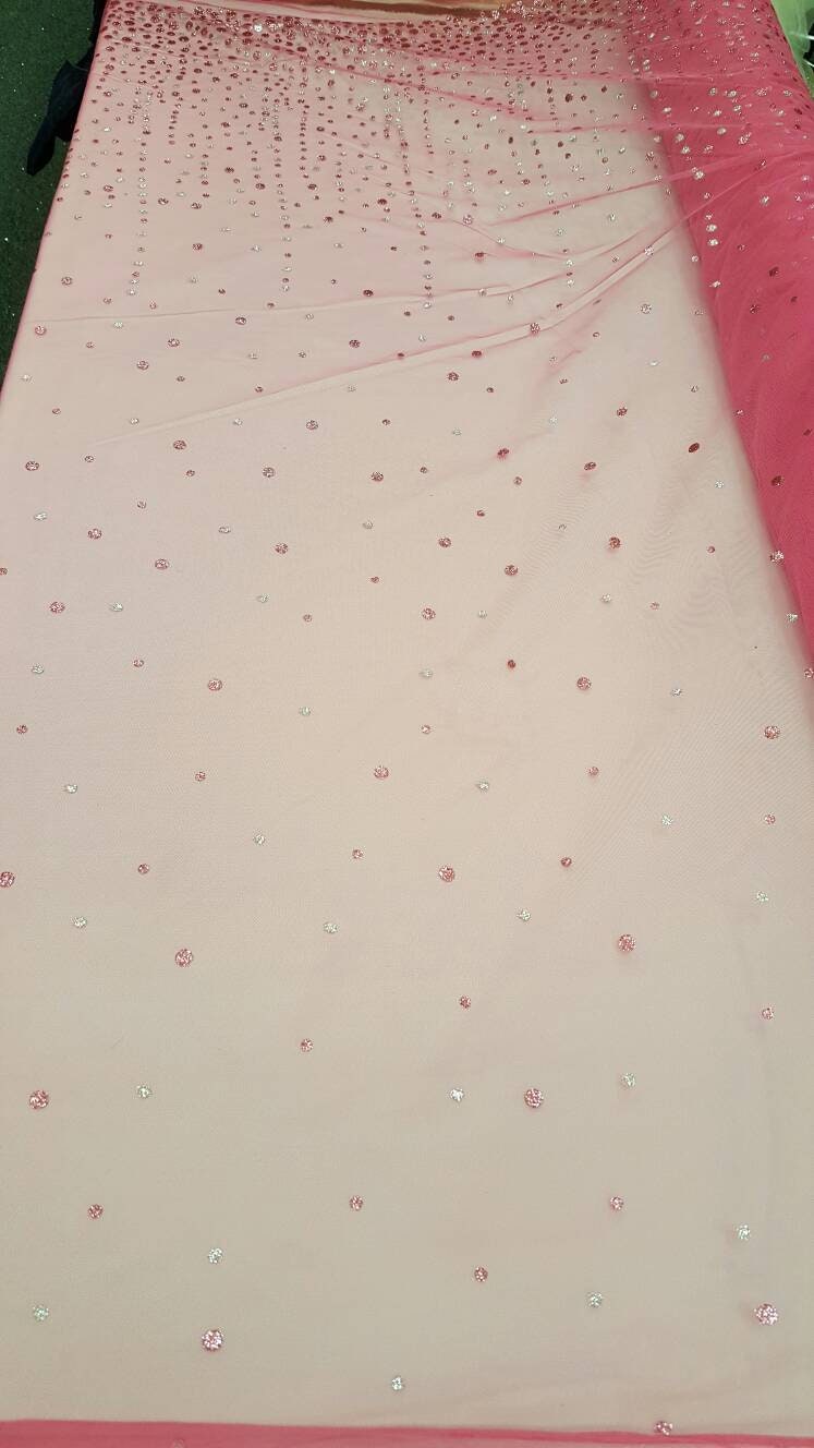 Hot Pink Stretch Mesh Glitter Fabric