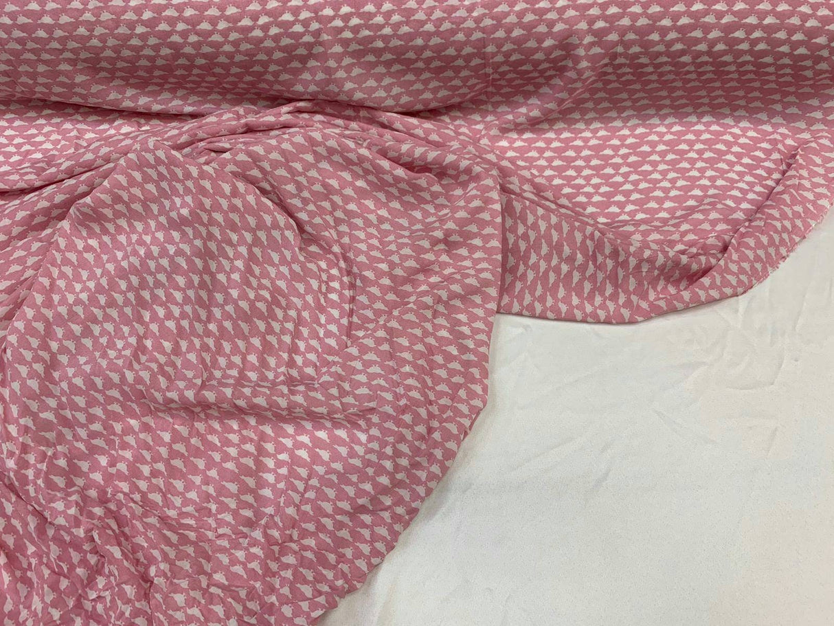 Rayon Challis Birds on Light Pink Background