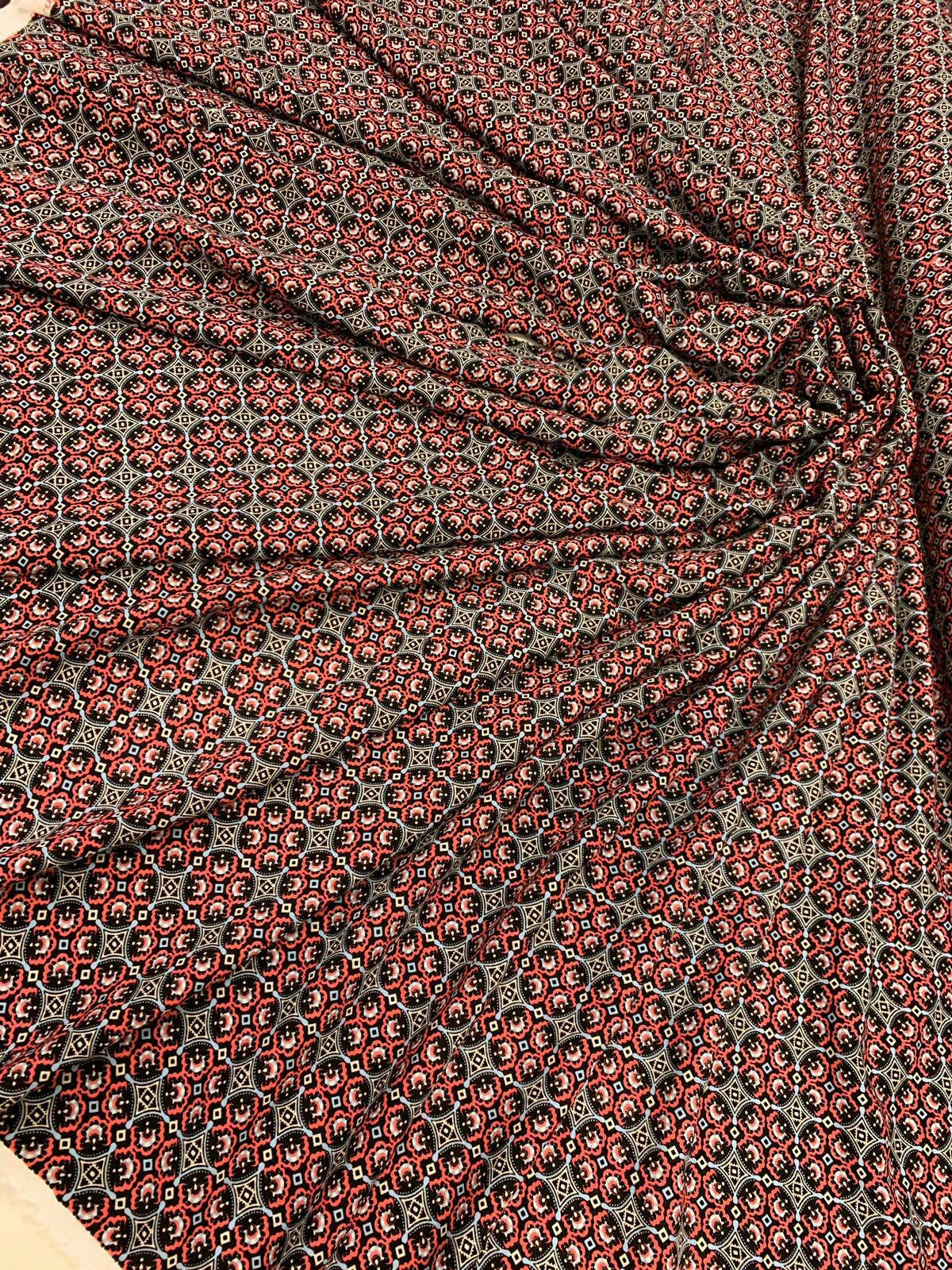 Rayon Challis Print Fabric Red Black
