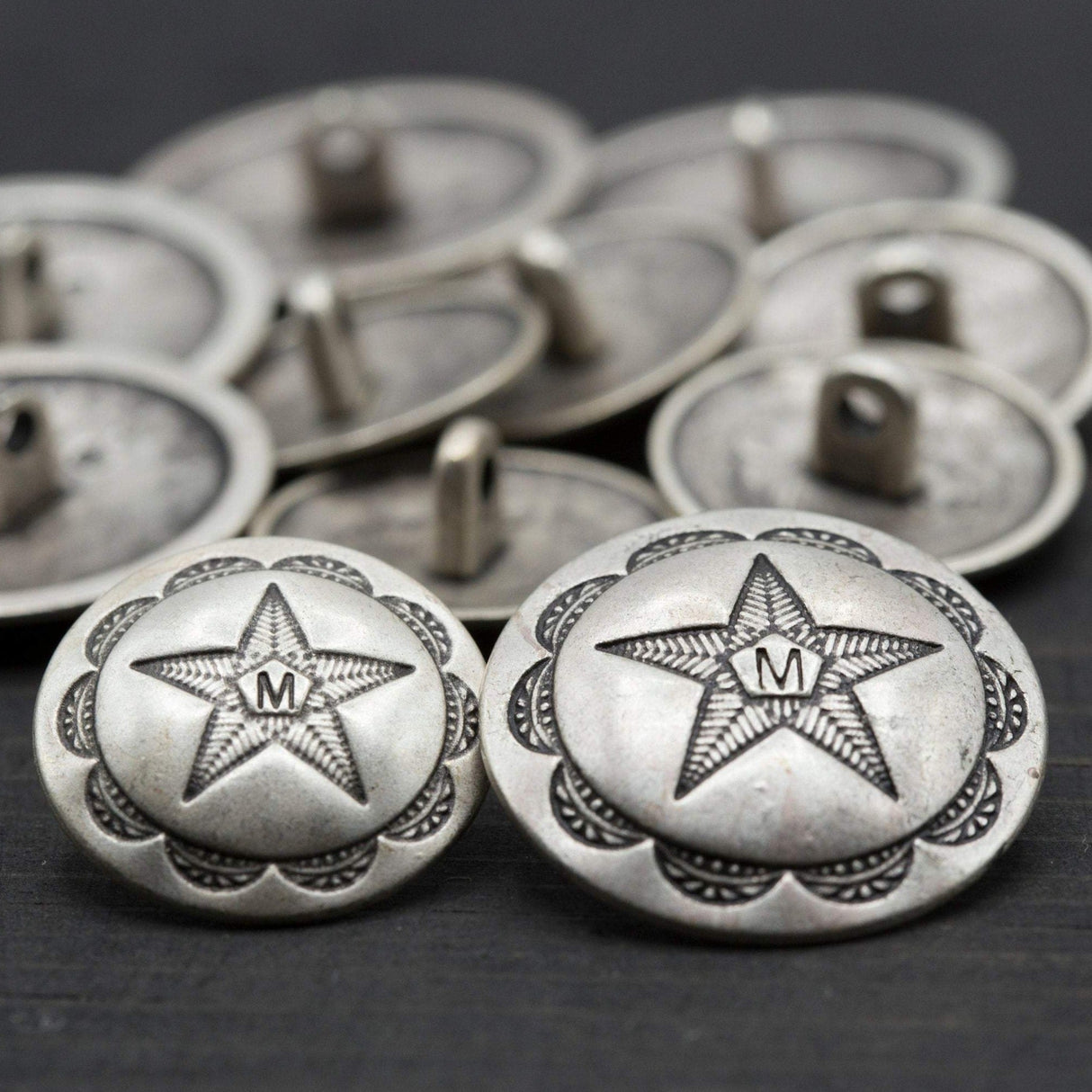 Metal Star Button Silver Shank Backing
