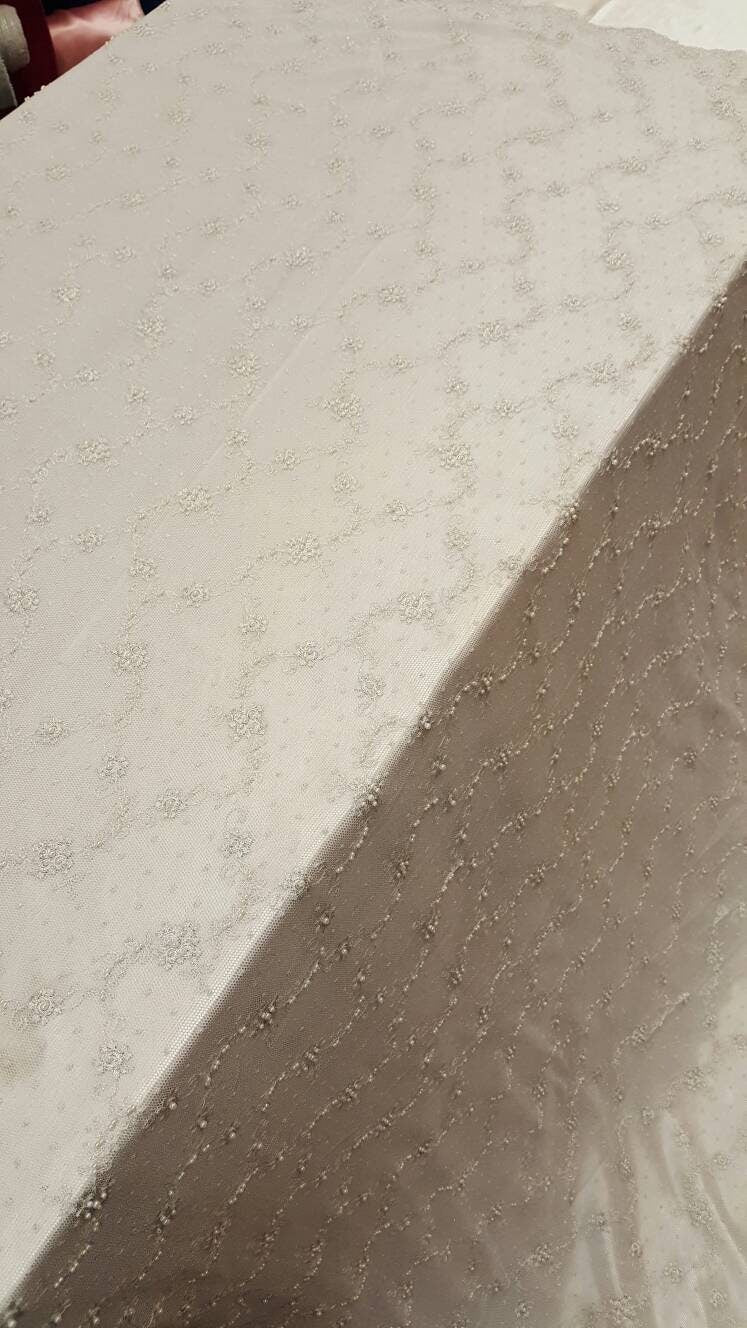 Embroidered Stretch Lace White Silver