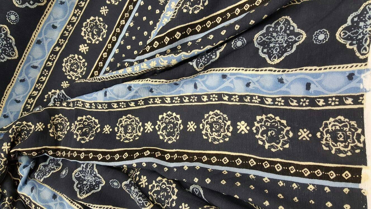 Rayon Crêpe Blue Paisley Fabric