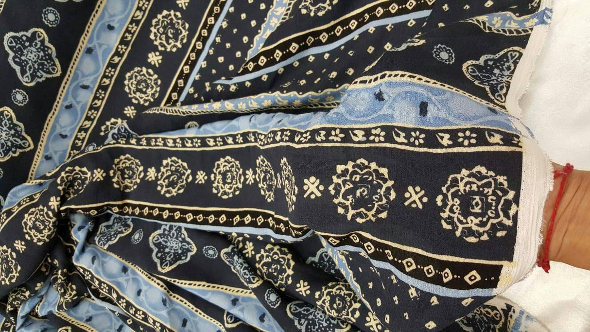 Rayon Crêpe Blue Paisley Fabric