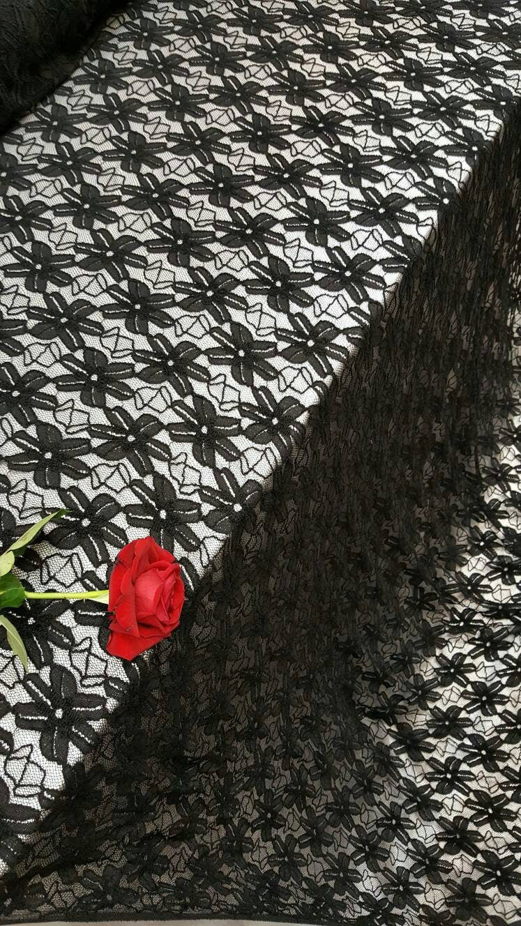 Black Stretch Lace Embroidered Mesh