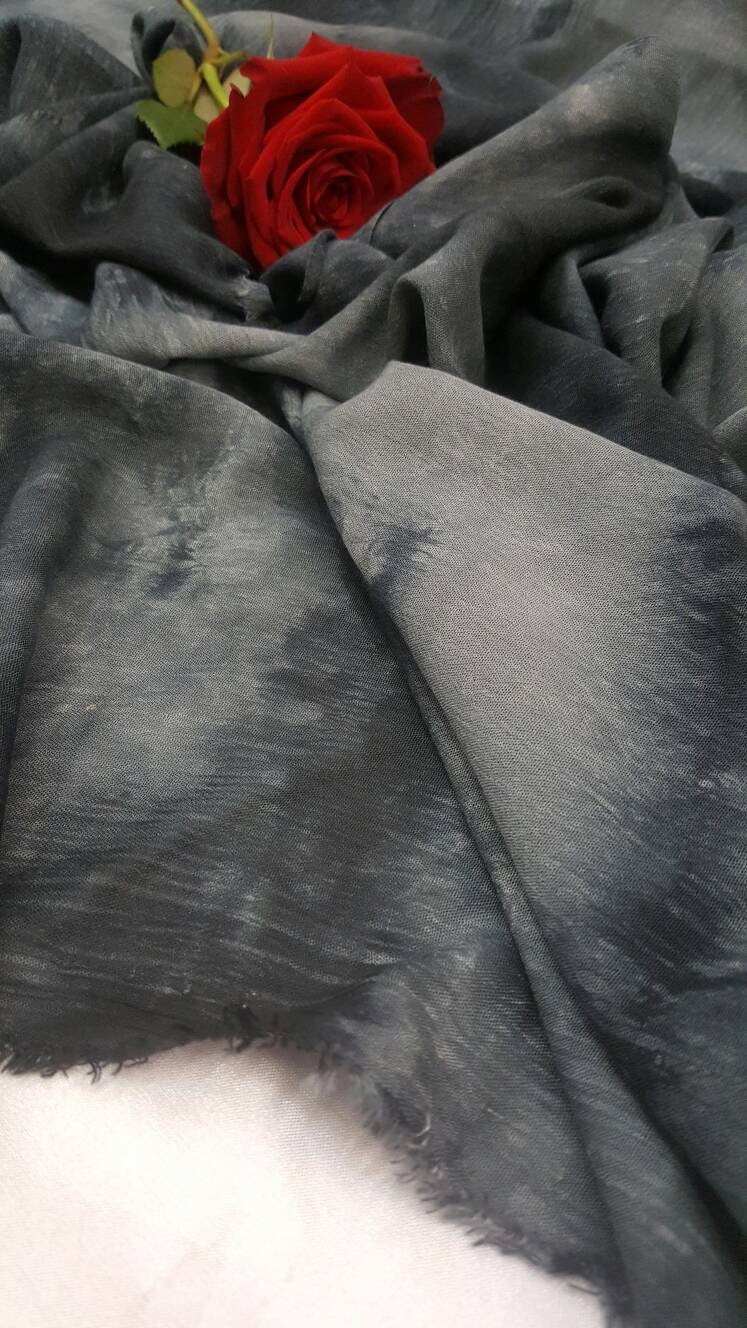 Rayon Challis Crepe Tie Dye Black Gray Fabric
