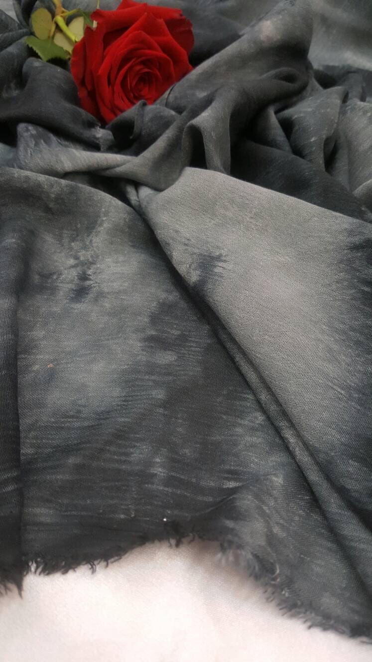 Rayon Challis Crepe Tie Dye Black Gray Fabric