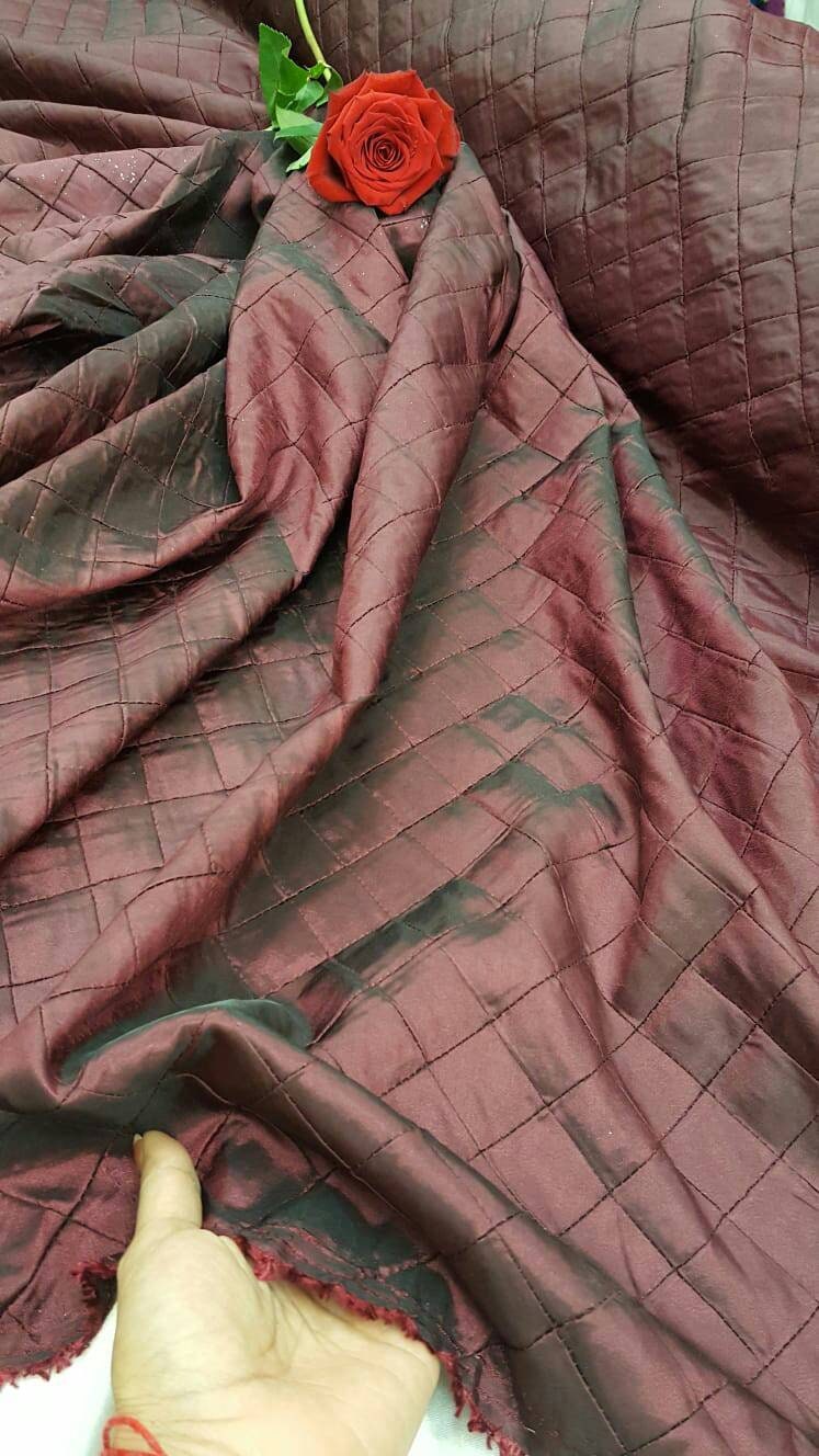 Brocade Taffeta Wine Geometric Square Fabric