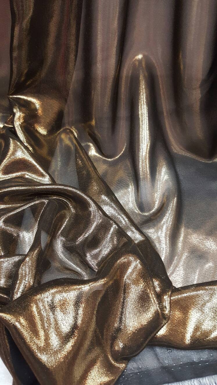 Metallic Chiffon Silk Gold on Black