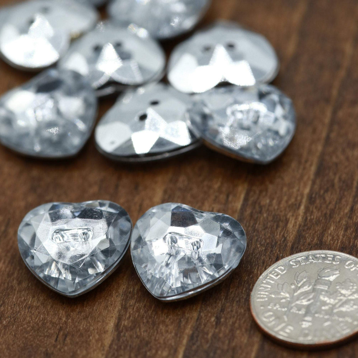 Heart Button Plastic Acrylic Silver 15mm