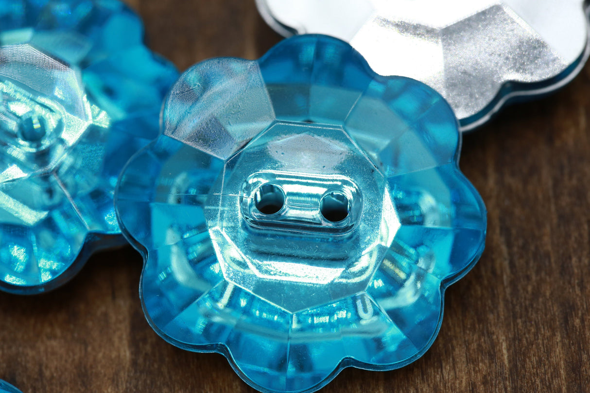 Flower Acrylic Button Aqua Blue Purple