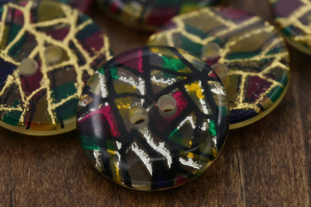Art Deco Plastic Button 27mm Gold Glitter