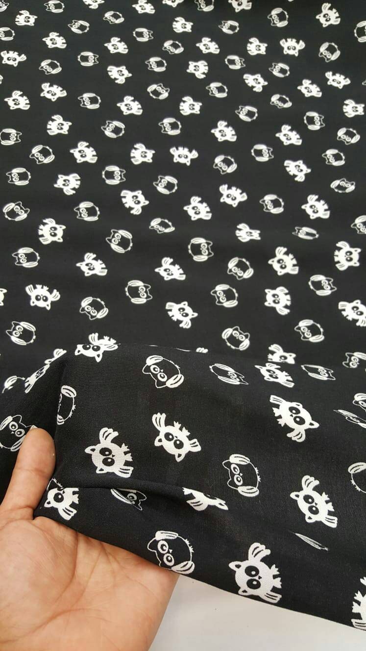 Rayon Challis Black and White Owls