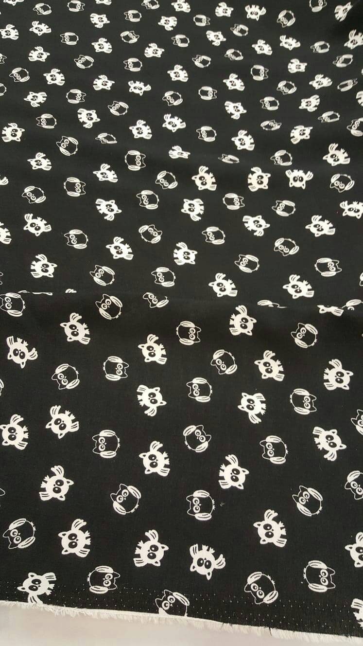 Rayon Challis Black and White Owls