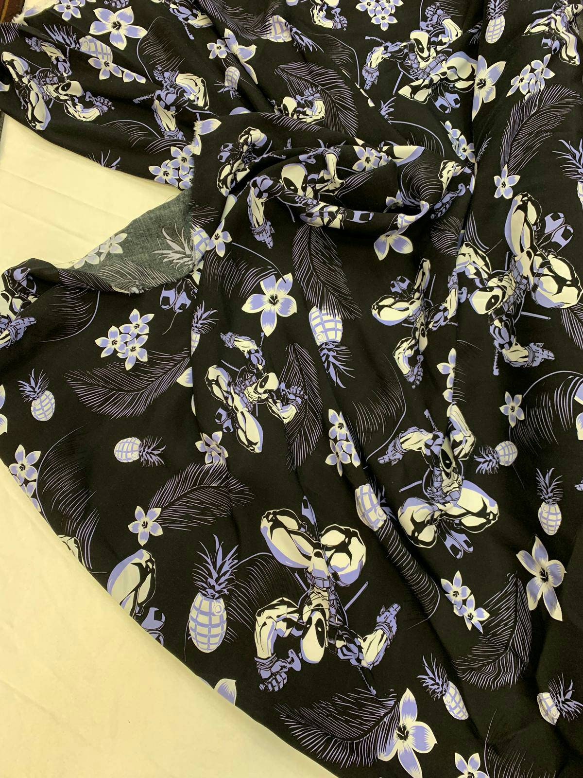 Rayon Challis Blue Black Floral