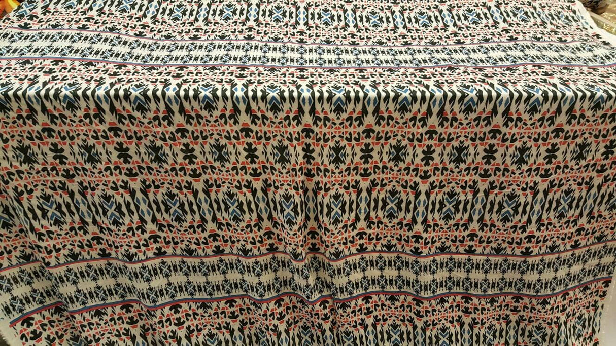 Rayon Challis Geometric Textured Blue Hues