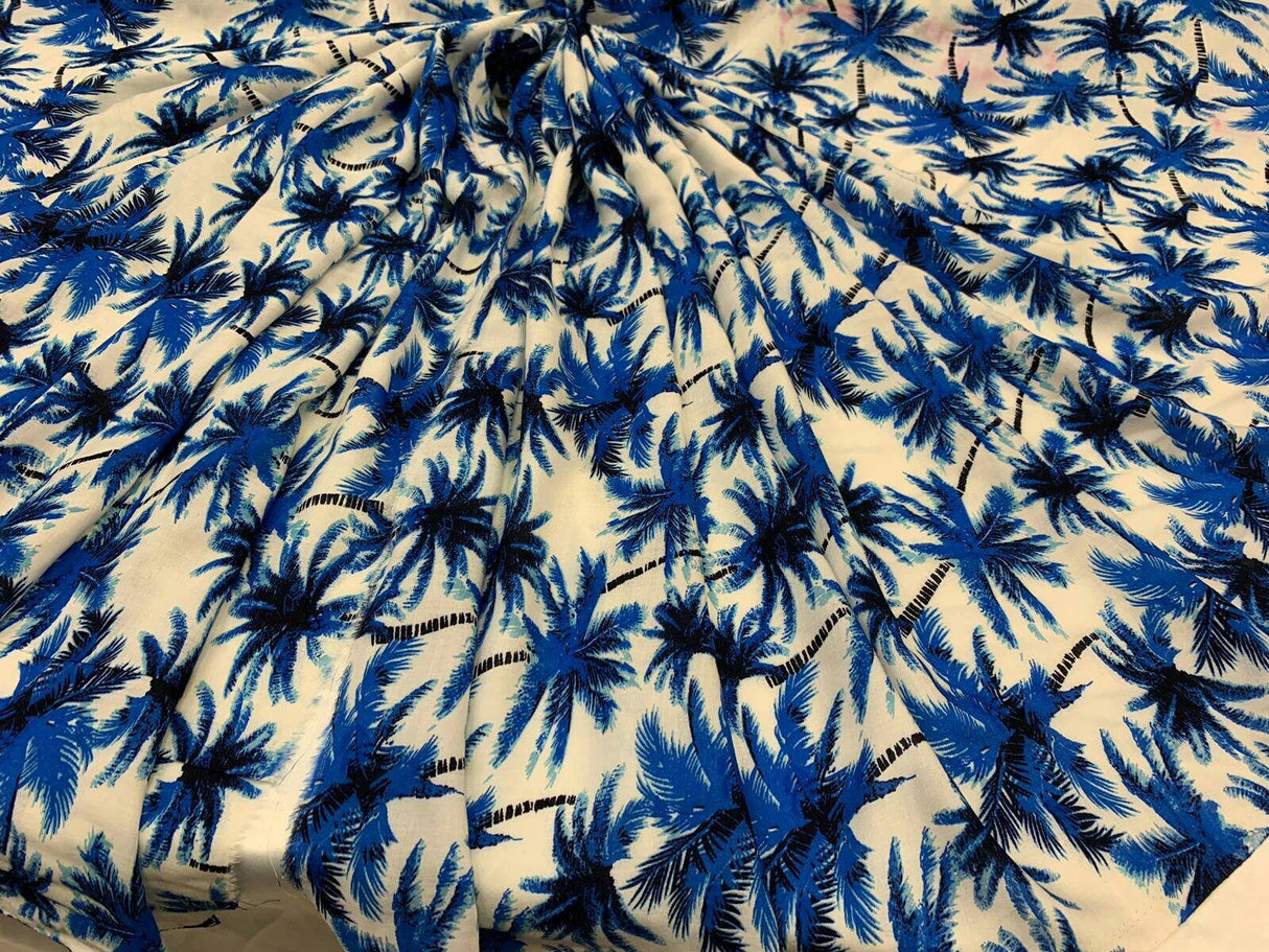 Rayon Challis Tropical Palm Print Blue