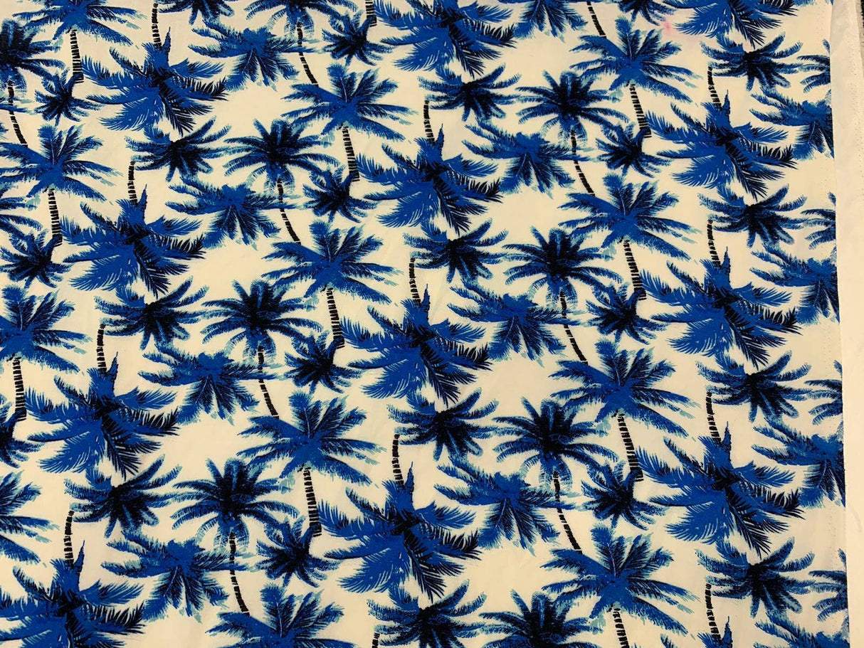 Rayon Challis Tropical Palm Print Blue