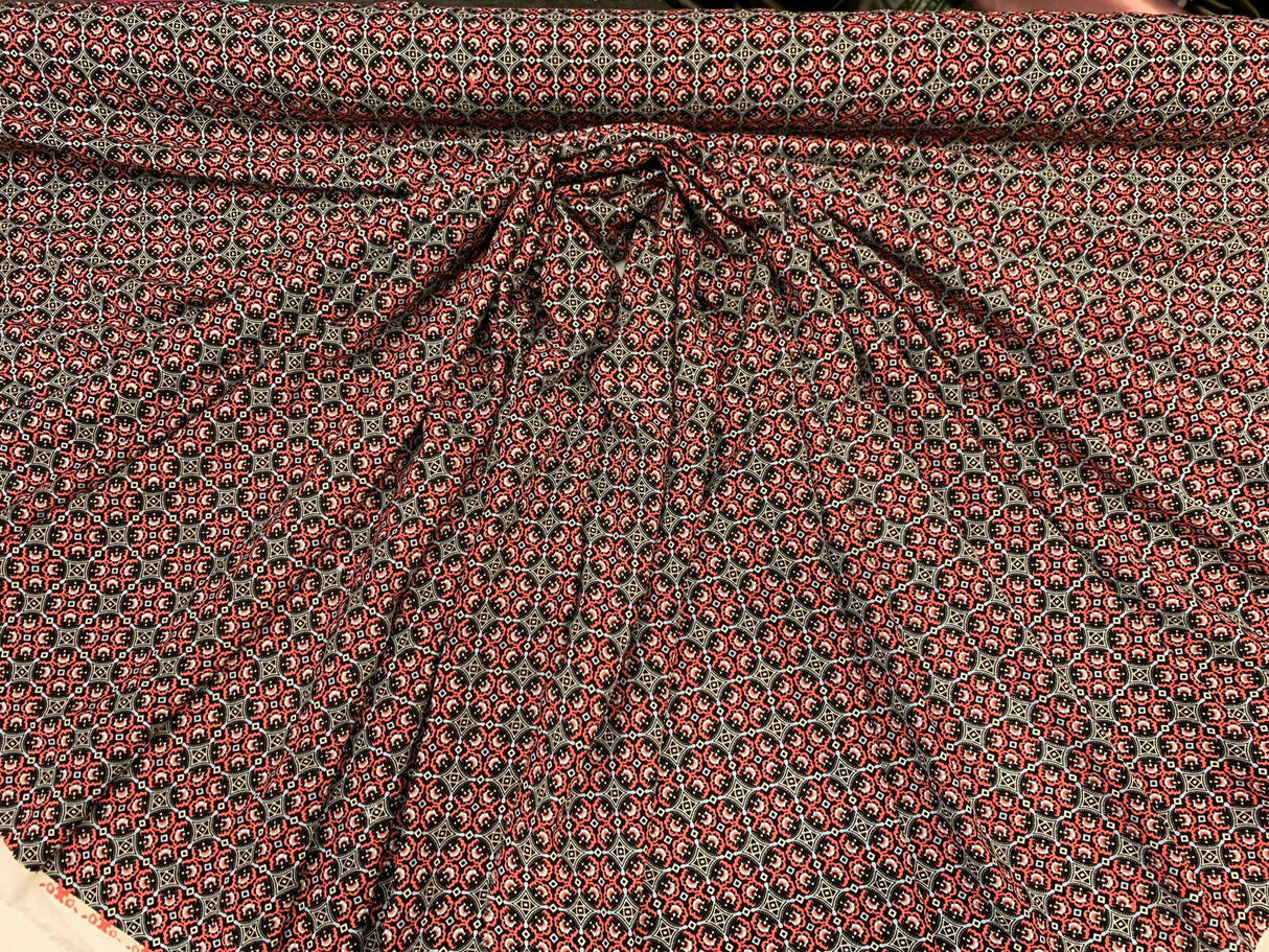Rayon Challis Print Fabric Red Black