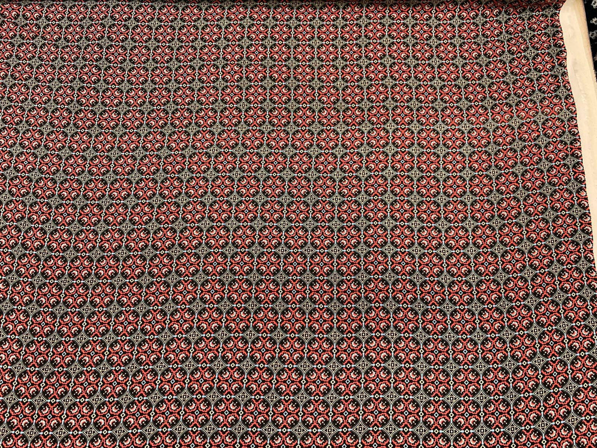 Rayon Challis Print Fabric Red Black