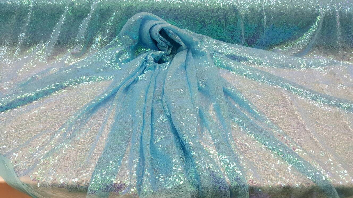 Sequin Fabric Sky Blue Iridescent